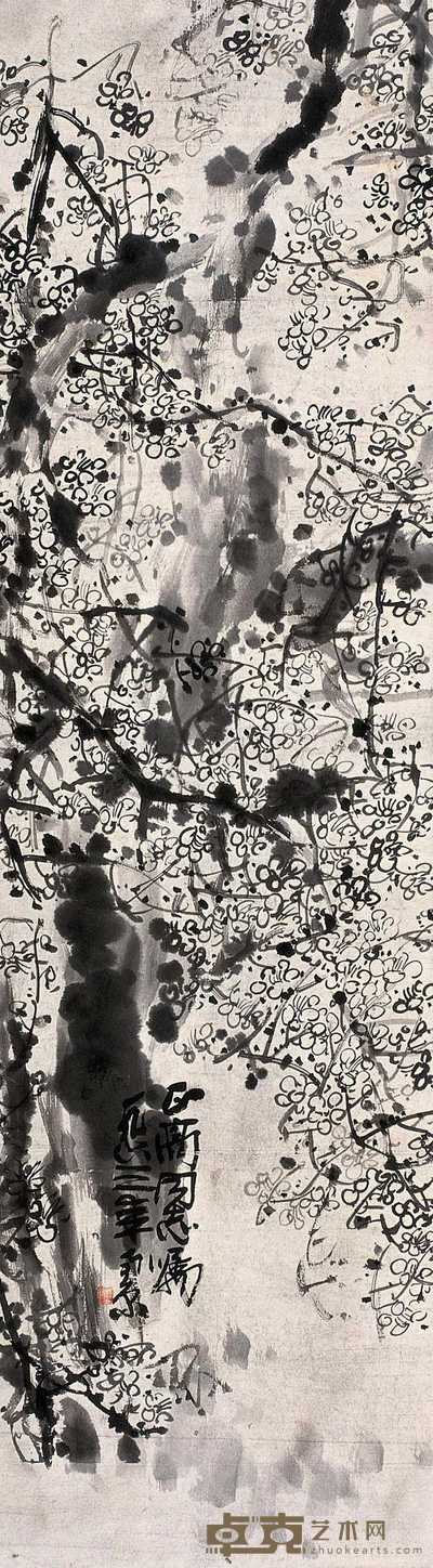 陈子庄 1963年作 墨梅 立轴 122×34cm